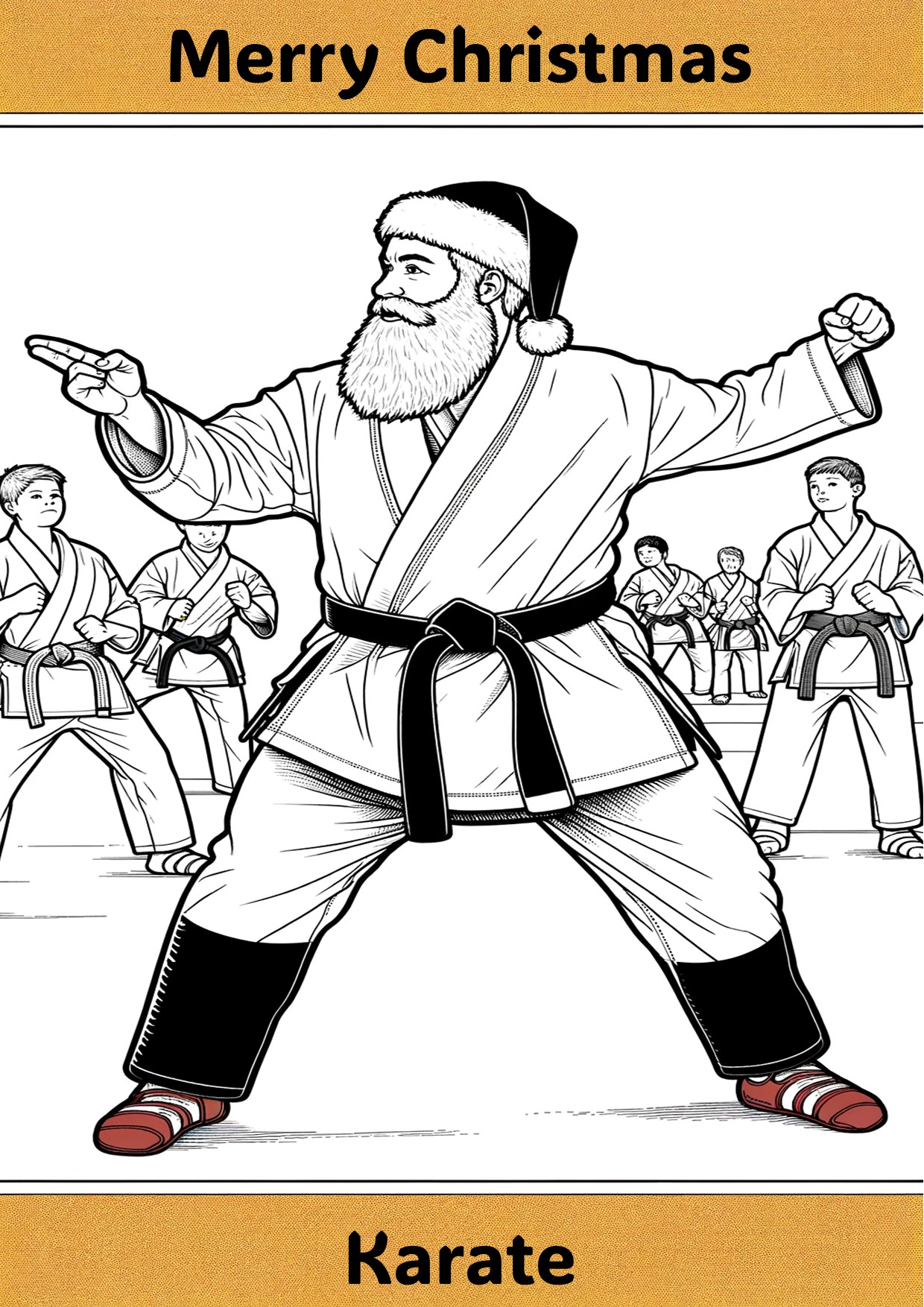 Free Karate Christmas colouring page 
