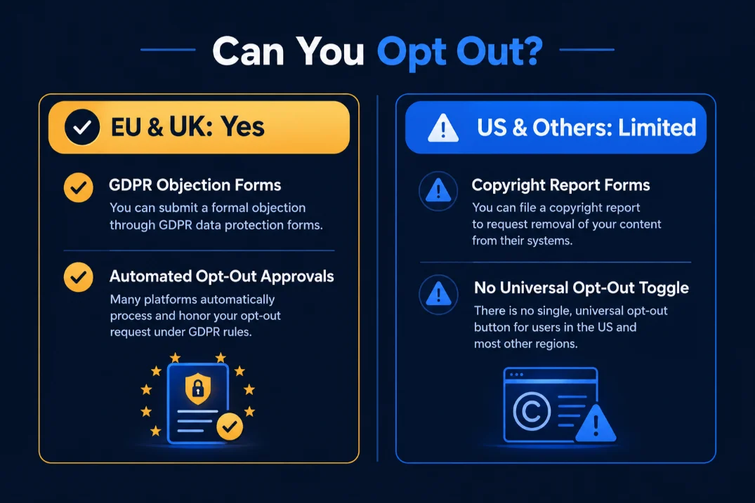 Infographic showing regional opt-out differences for meta ai terms of service update small business accounts