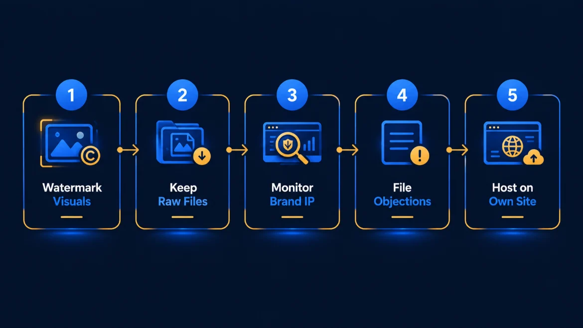 Five step checklist infographic to protect small business intellectual property under meta ai terms