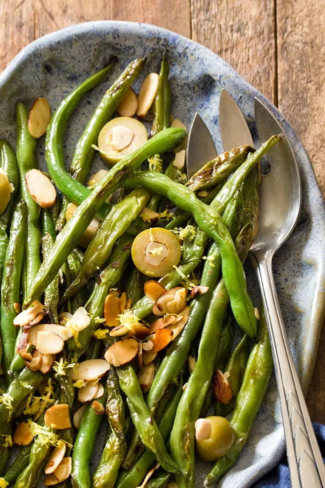 Gluten-Free Vegan Dry Sauteed String Beans with Olive Leaves
