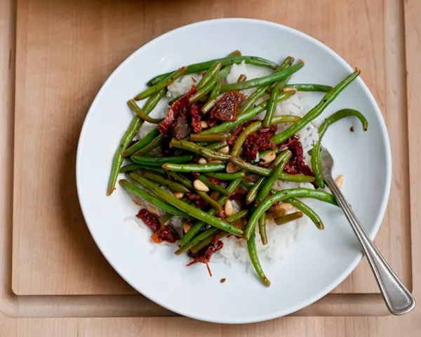 Vegan Dry Sauteed String Beans with Olive Leaves