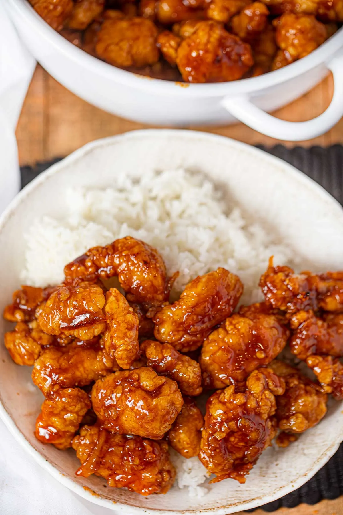Orange Chicken with Sauteed Vegetables and White Rice