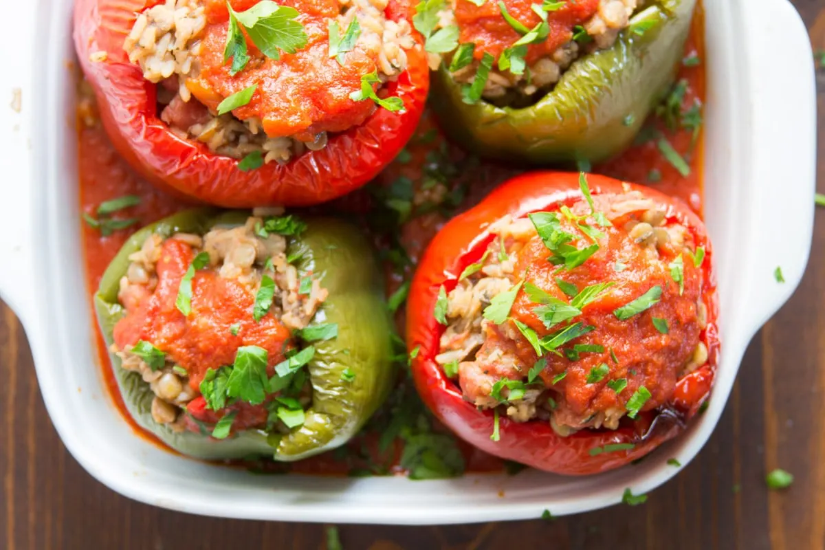 Vegan Stuffed Pepper with Roasted Potatoes and Salad Vegan Stuffed Pepper with Roasted Potatoes and Salad