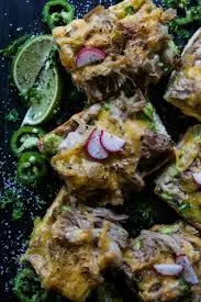 Slow Cooked Pork & Avocado Salsa Verde with Golden Rice & Roasted Vegetables