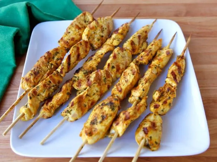 Chicken and Vegetable Kalamaki Skewers with Prasini Salad, Tzatziki, and Pita Chicken and Vegetable Kalamaki Skewers with Prasini Salad, Tzatziki, and Pita