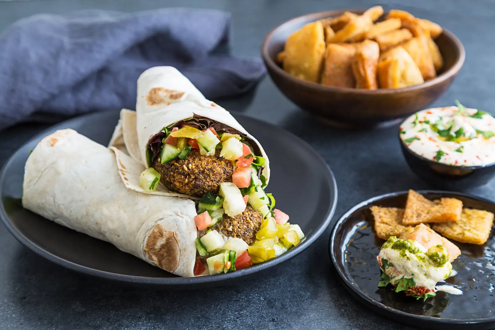 Falafel Wrap with Pita Chips and Hummus