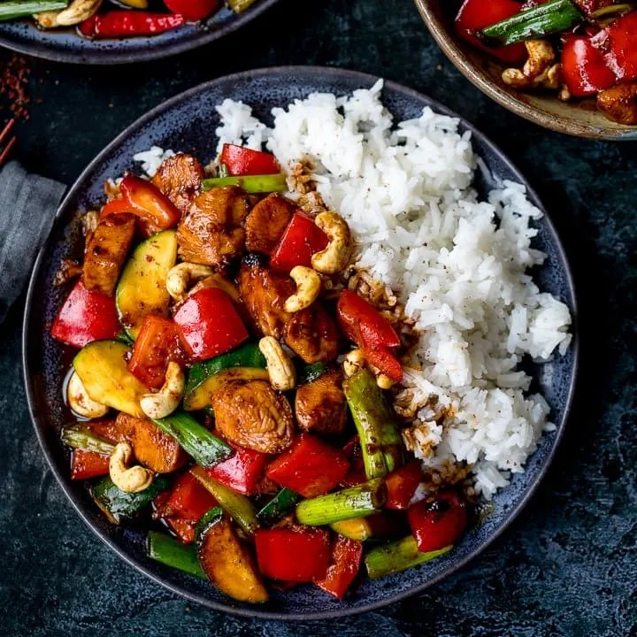 Kung Pao Chicken with White Rice and Broccoli Kung Pao Chicken with White Rice and Broccoli