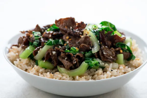 Honey Garlic Beef with White Rice and Bok Choy Honey Garlic Beef with White Rice and Bok Choy