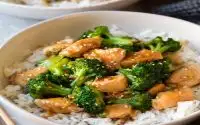 Allergen-Free Chicken Vegetable Stir Fry with White Rice and Chinese Broccoli Allergen-Free Chicken Vegetable Stir Fry with White Rice and Chinese Broccoli