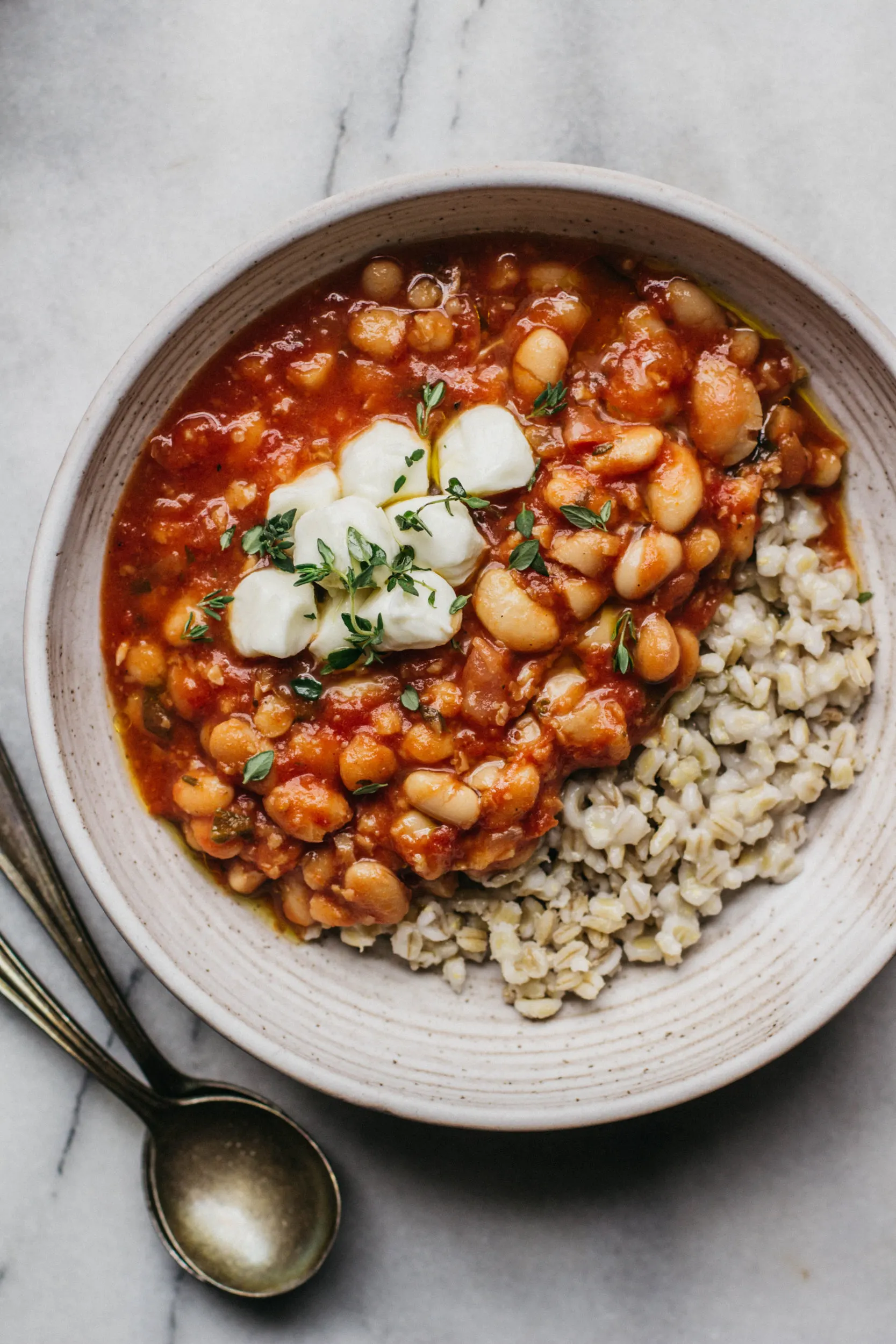 Vegan White Bean Stew with Golden Rice and Roasted Vegetables