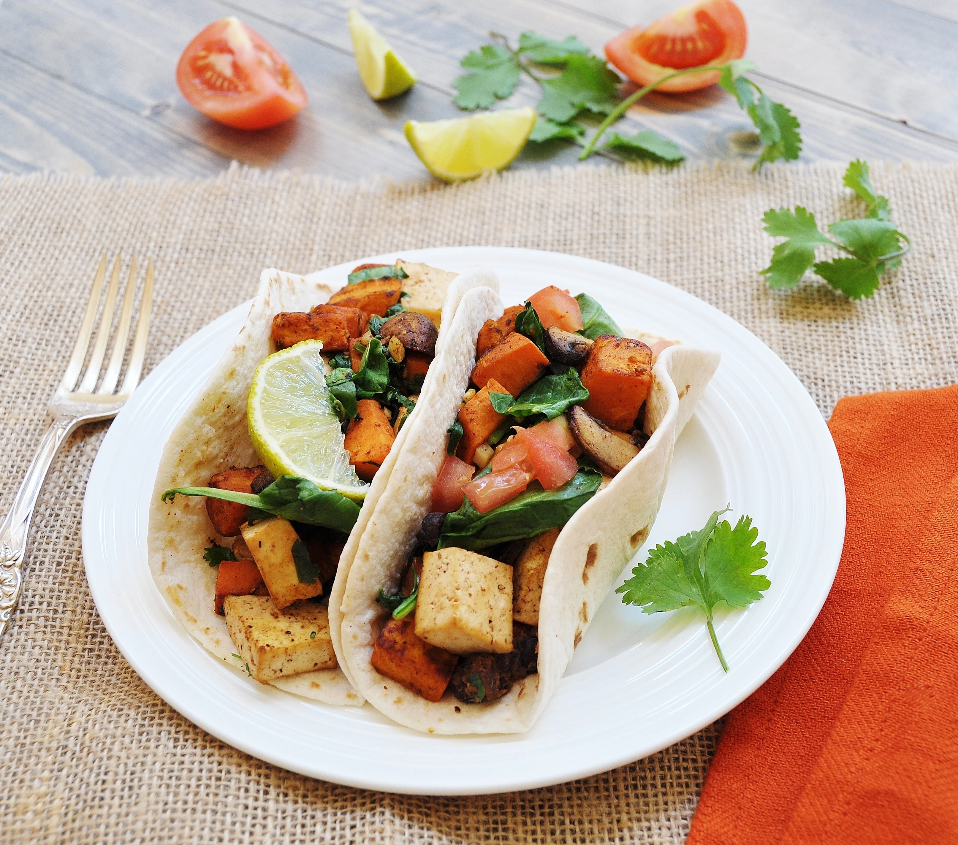 Tofu Corn Tortilla Tacos with Poblano Rice and Pinto Beans Tofu Corn Tortilla Tacos with Poblano Rice and Pinto Beans