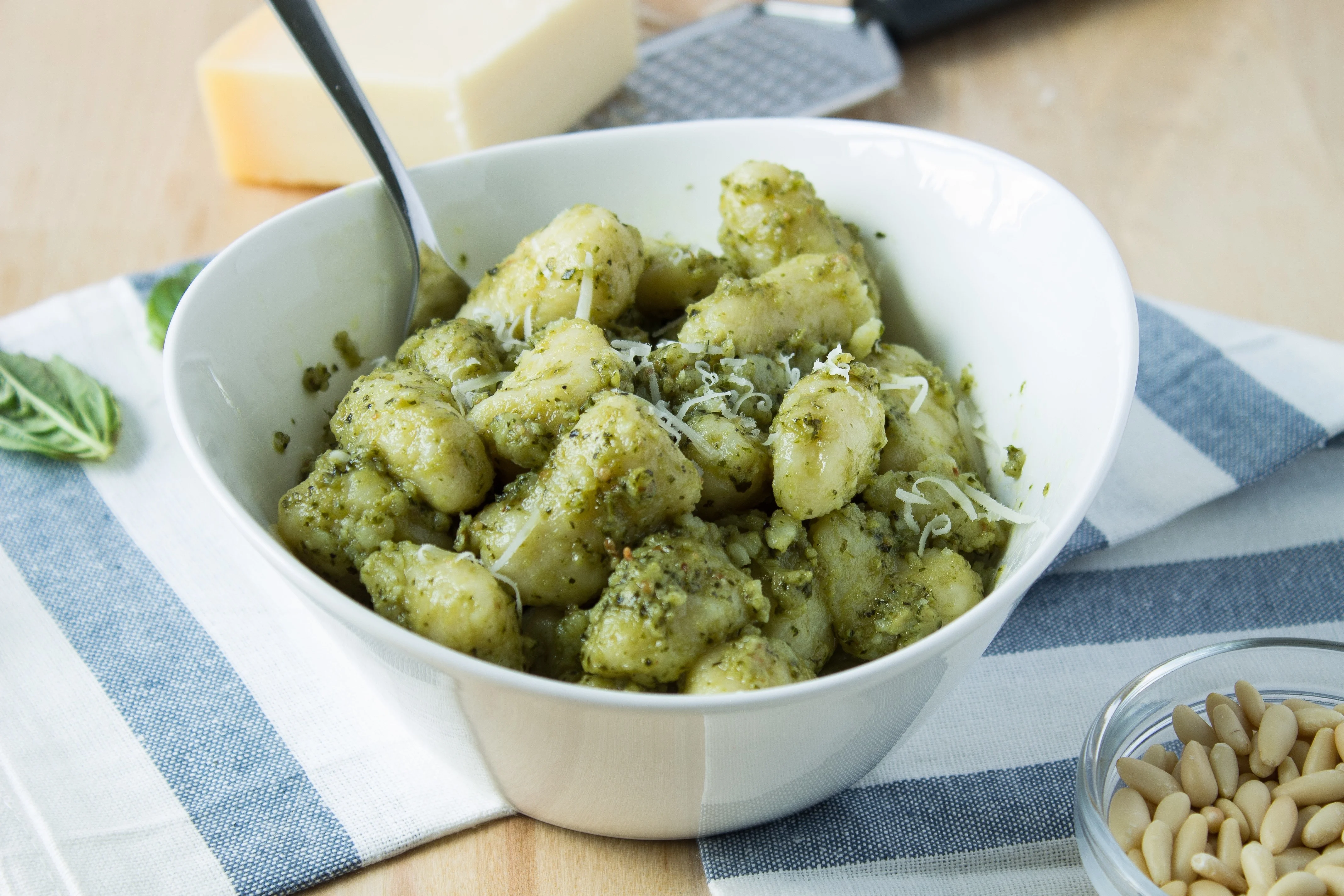 Vegetarian Impossible Kebab Creamy Pesto Gnocchi with Garlic Bread and Mista Salad