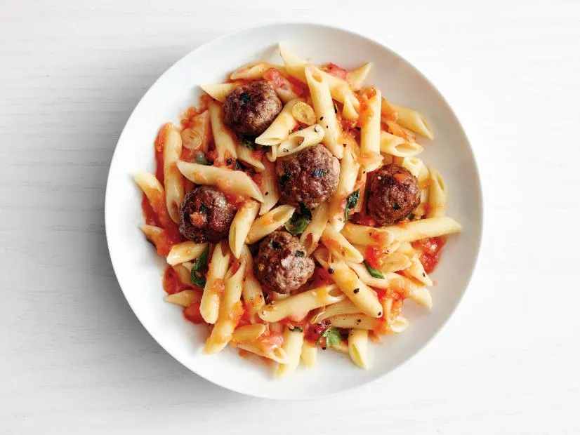 Dairy-Free Penne Beef Meatballs in Tomato Sauce with Garlic Bread and Mista Salad