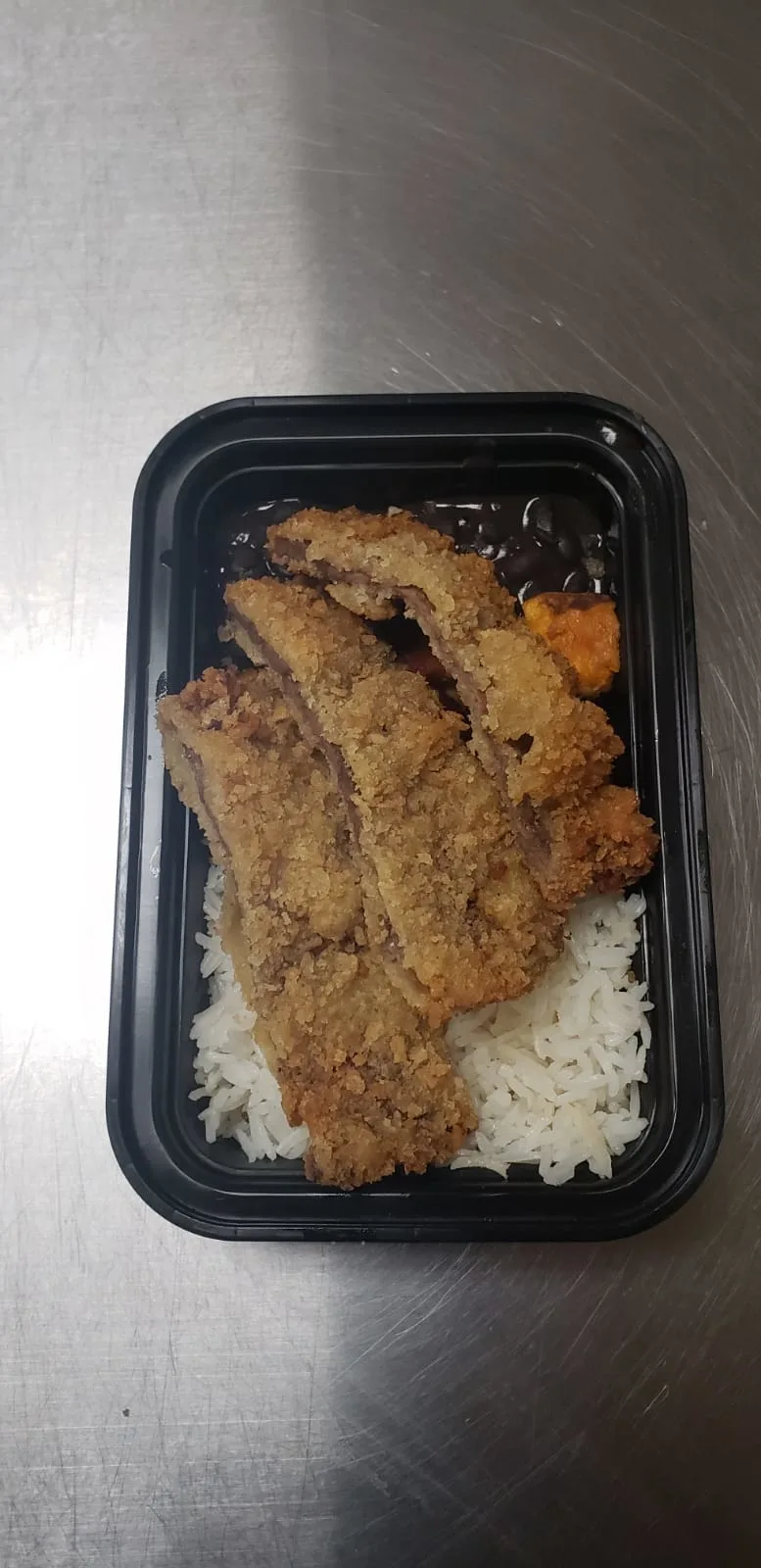 Beef Milanesa with White Rice and Black Beans and Roasted Vegetables Beef Milanesa with White Rice and Black Beans and Roasted Vegetables