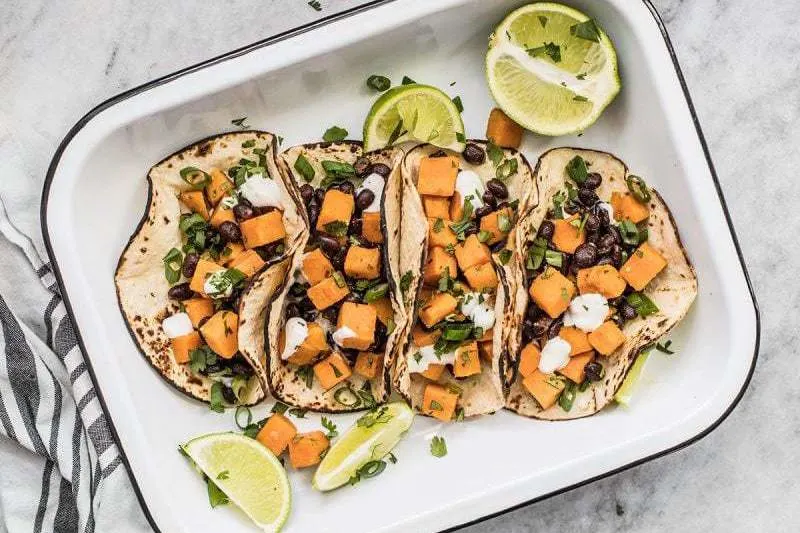 Tofu Flour Tortilla Tacos with Poblano Rice and Pinto Beans Tofu Flour Tortilla Tacos with Poblano Rice and Pinto Beans