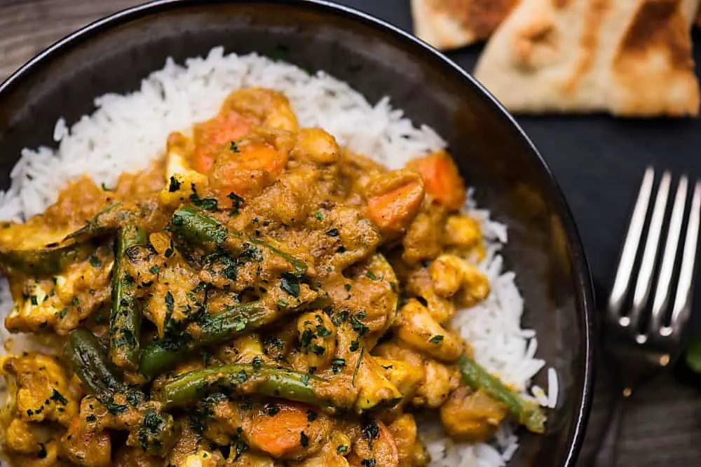 Vegetarian Navratan Korma & Dal Tadka with Aloo Gobi and Basmati Rice Vegetarian Navratan Korma & Dal Tadka with Aloo Gobi and Basmati Rice