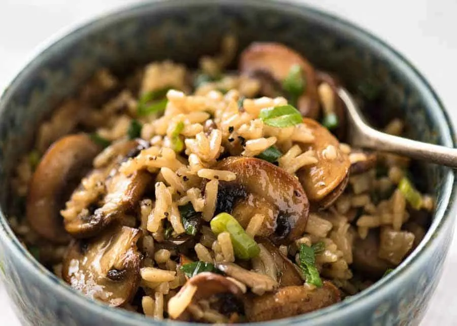Grilled Mushrooms with White Rice and Brussel Sprouts ( NO SESAME) Grilled Mushrooms with White Rice and Brussel Sprouts ( NO SESAME)