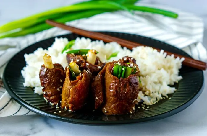 Beef Negimaki with White Rice Beef Negimaki with White Rice