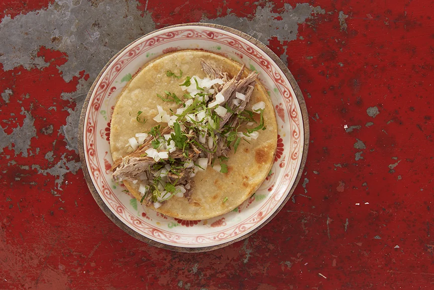 Carnitas Tacos with Tomatilla Salsa and Roasted Corn Salad