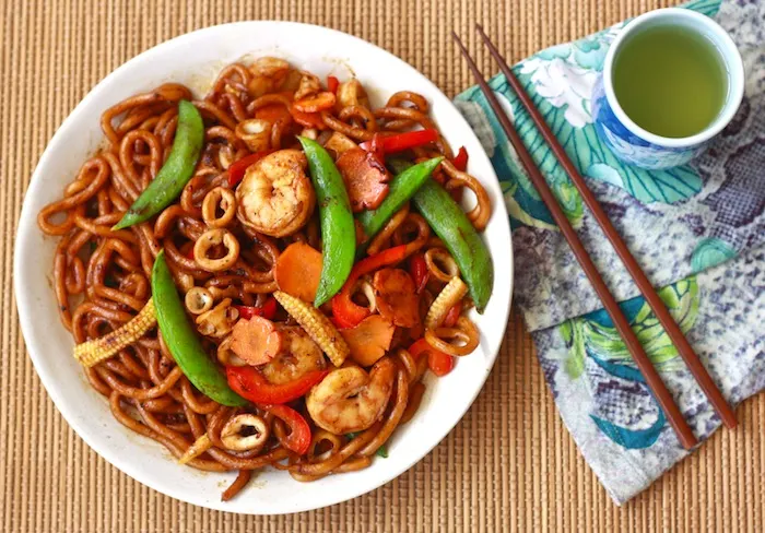 Baby Shrimp Sauteed Udon Noodles