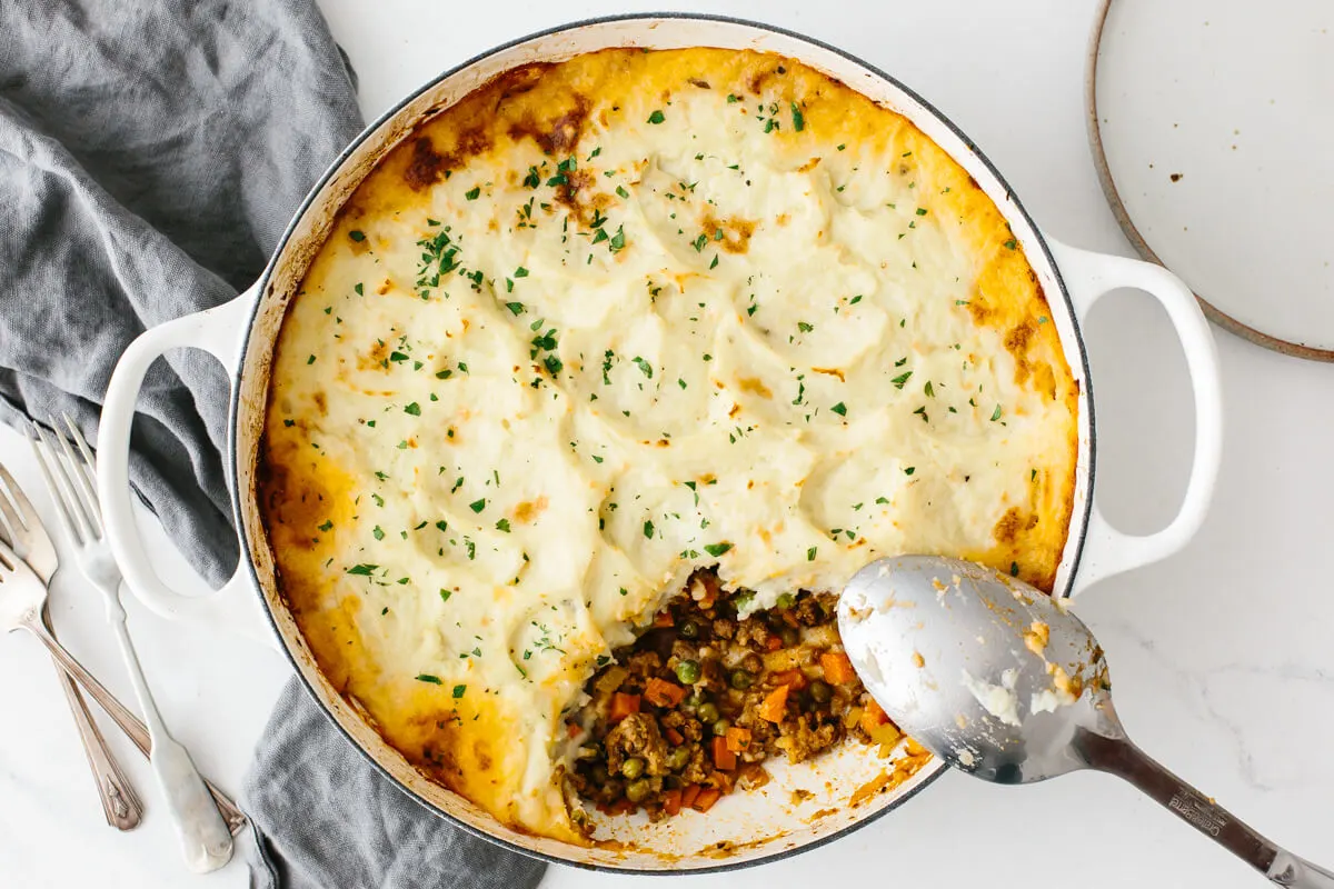 Shepherd's Pie, Green Roasted Zucchini, and Parsley Carrots and Green Beans