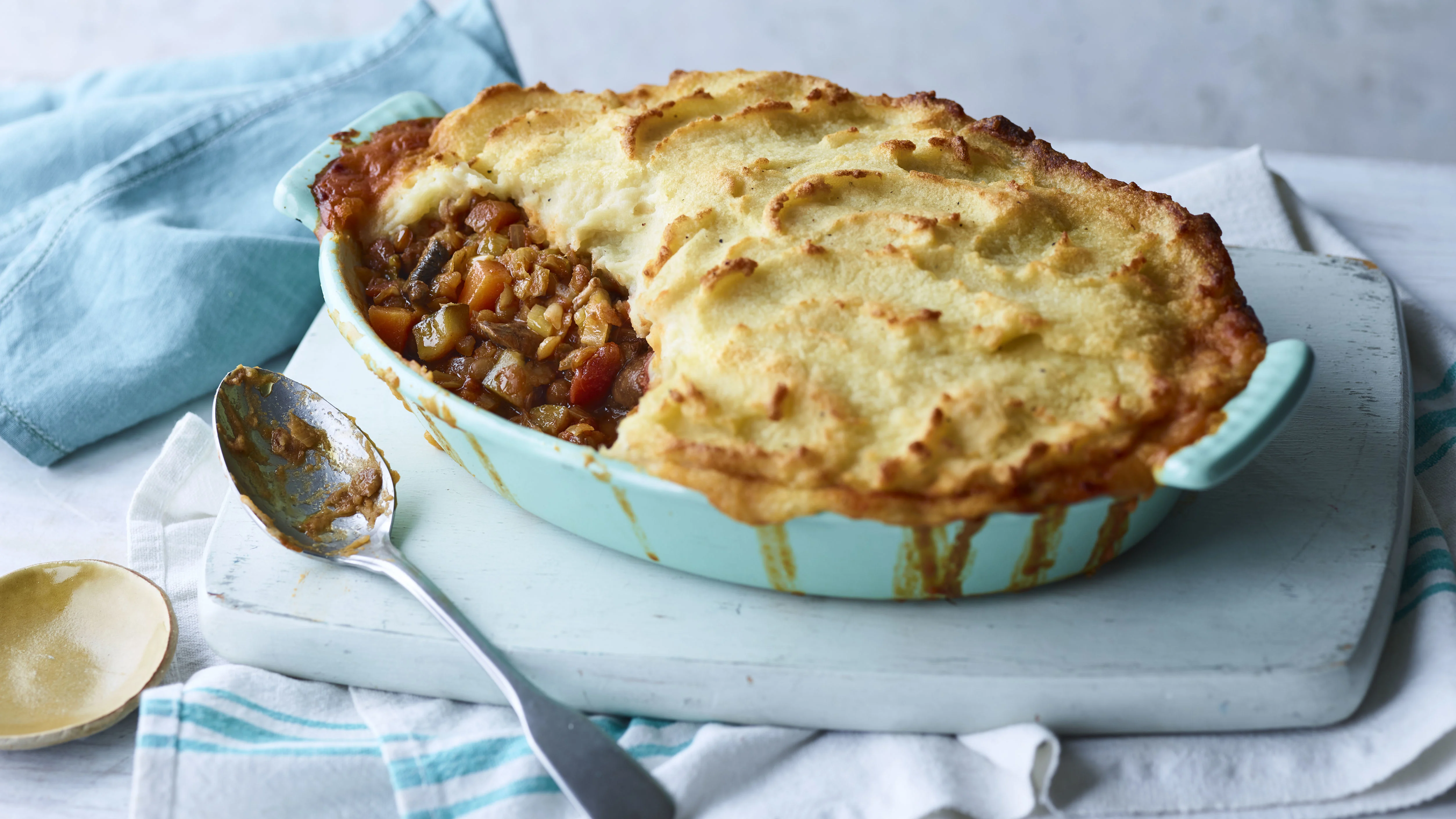 Vegetarian Shepherd's Pie, Green Roasted Zucchini, and Dill Carrot Coins