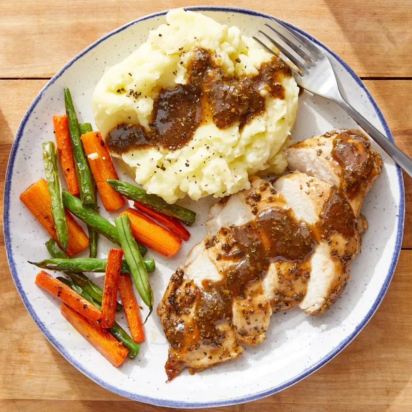 Rotisserie Chicken with Mashed Potatoes & Grilled Veggies