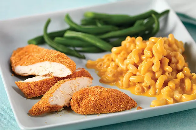 Herb Crusted Chicken with Mac & Cheese & Green Beans