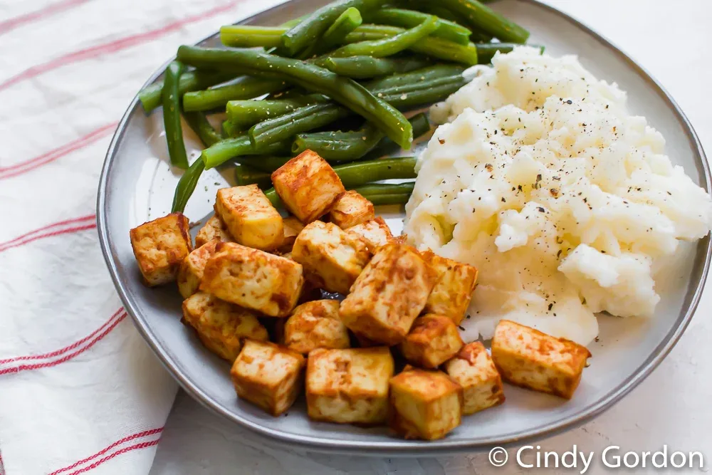 BBQ Tofu with Mashed Potatoes & Grilled Veggies