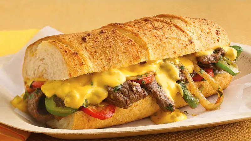 Philly Cheesesteak with Mac & Cheese & Green Beans
