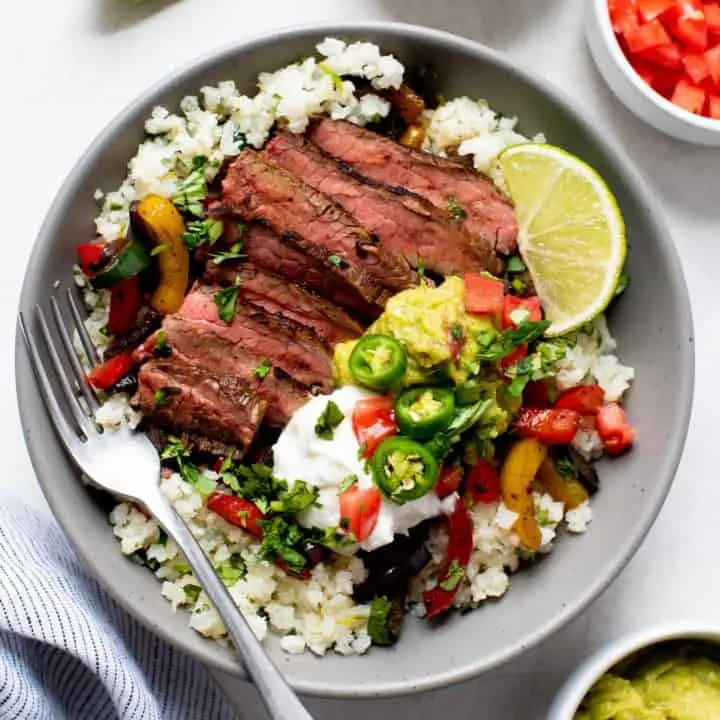 Light Carb Tri Tip with Cauliflower Rice and Roasted Vegetables