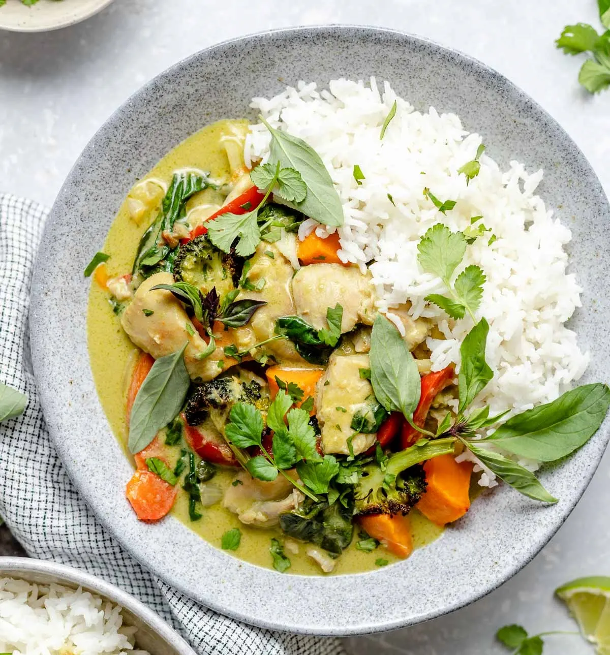 Chicken Green Curry with Steamed Jasmine Rice and a Vegetable Medley Chicken Green Curry with Steamed Jasmine Rice and a Vegetable Medley