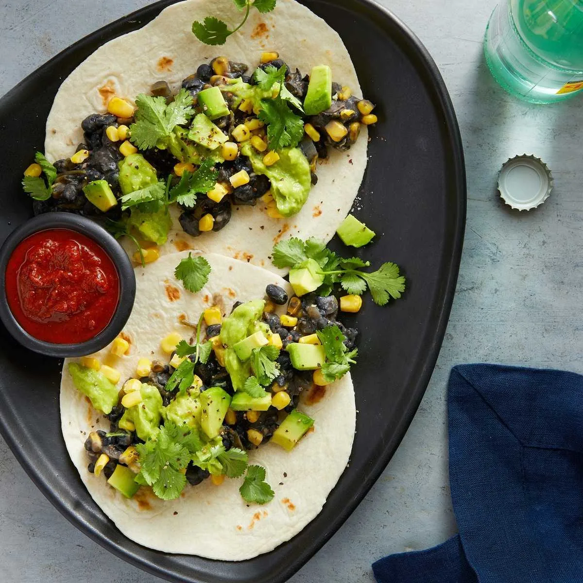 Two Vegan Sprout Tacos and Fruit Salad Two Vegan Sprout Tacos and Fruit Salad