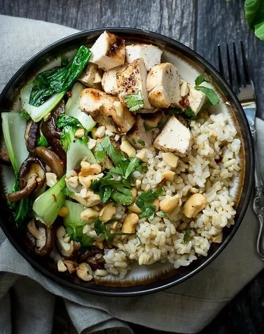 Lemongrass Chicken Purple Rice Bowl with Miso Kale + Sweet Potato (Garlic Soy)