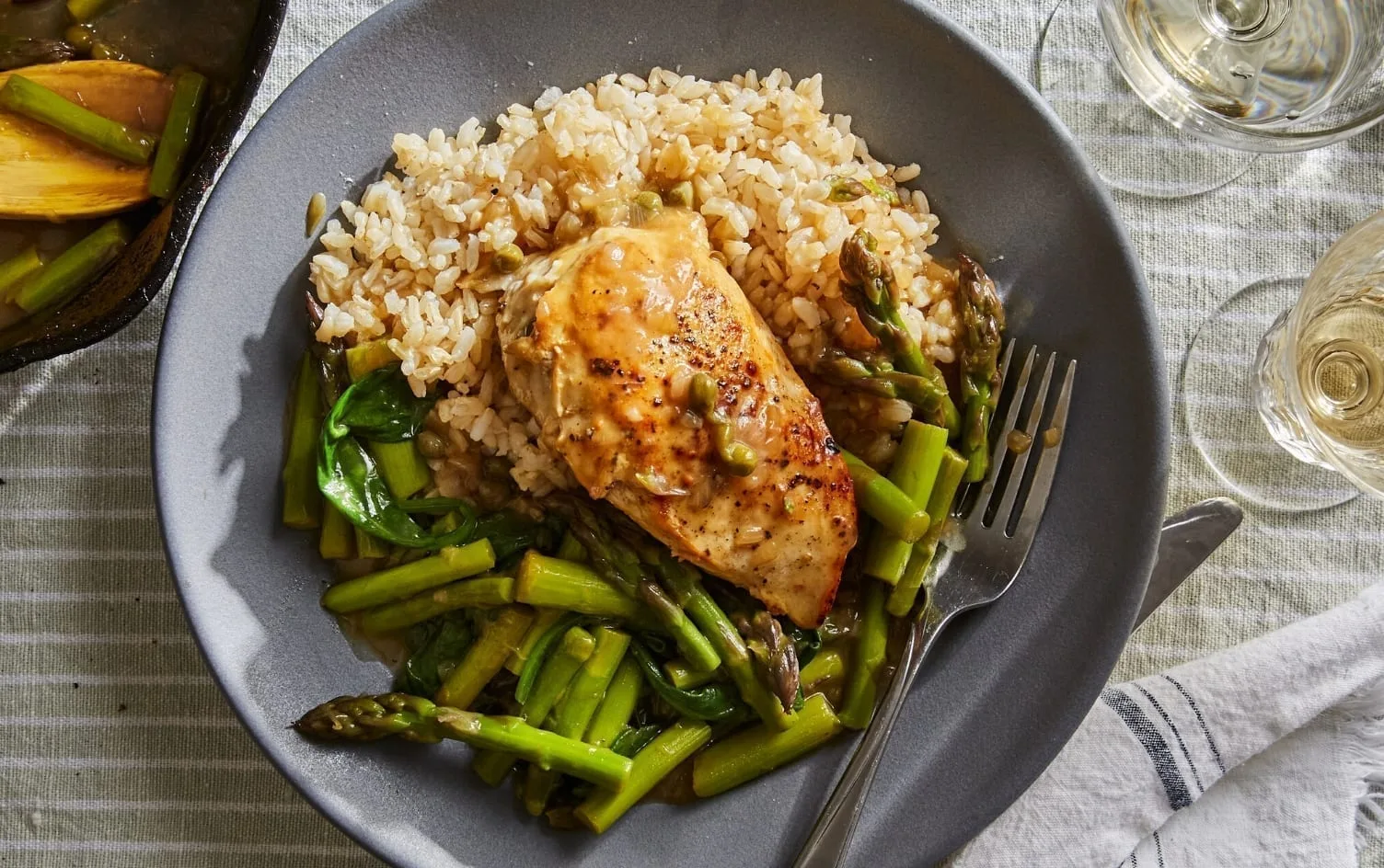 Light Carb Chicken Piccata with Cauliflower Rice and Veggies
