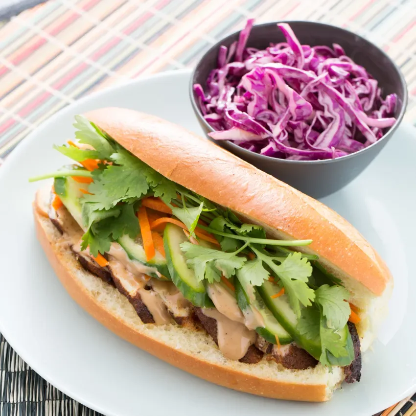 1/2 Lemongrass Chicken Banh Mi with Vegetarian Cabbage Salad 1/2 Lemongrass Chicken Banh Mi with Vegetarian Cabbage Salad
