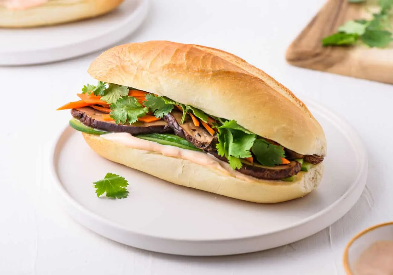 1/2 Vegetarian Tofu and Mushroom Banh Mi with Vegetarian Cabbage Salad 1/2 Vegetarian Tofu and Mushroom Banh Mi with Vegetarian Cabbage Salad