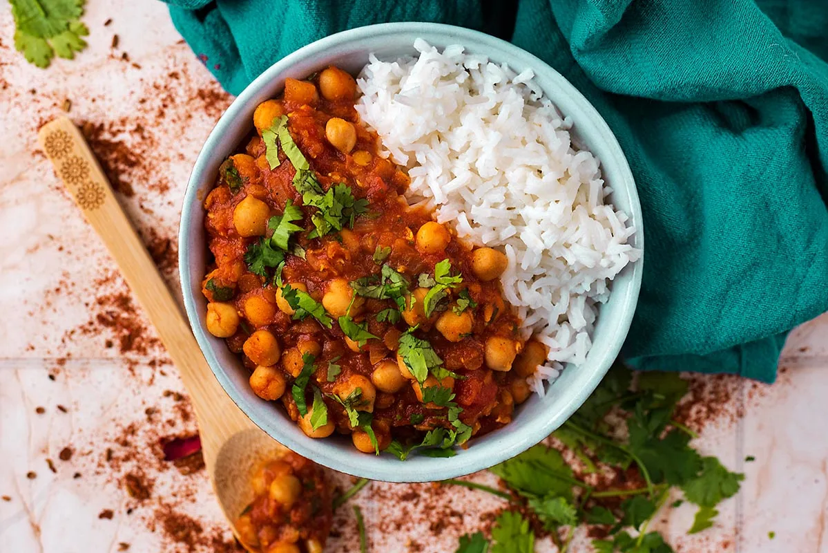 Vegan Garbanzo Bean Stew with Seasoned Rice Vegan Garbanzo Bean Stew with Seasoned Rice