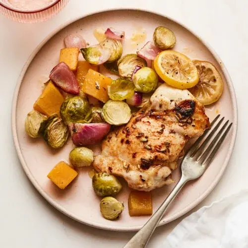 Chicken Thigh with Butternut Squash and Brussel Sprouts Chicken Thigh with Butternut Squash and Brussel Sprouts