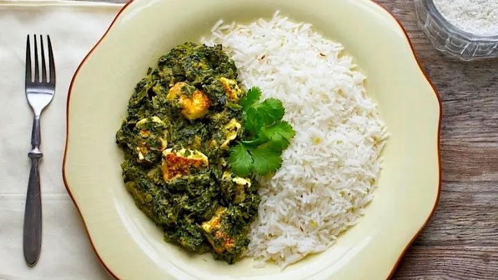 Saag Paneer served with Achari Gobi and Saffron Rice