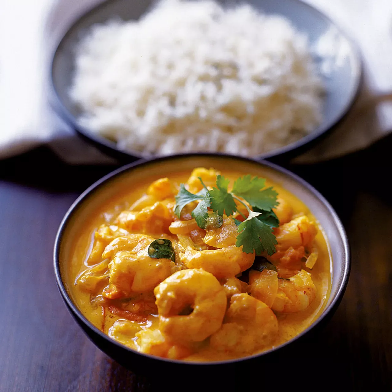 Mala Bar Shrimp Curry served with Mushroom Mutter Masala and Rice
