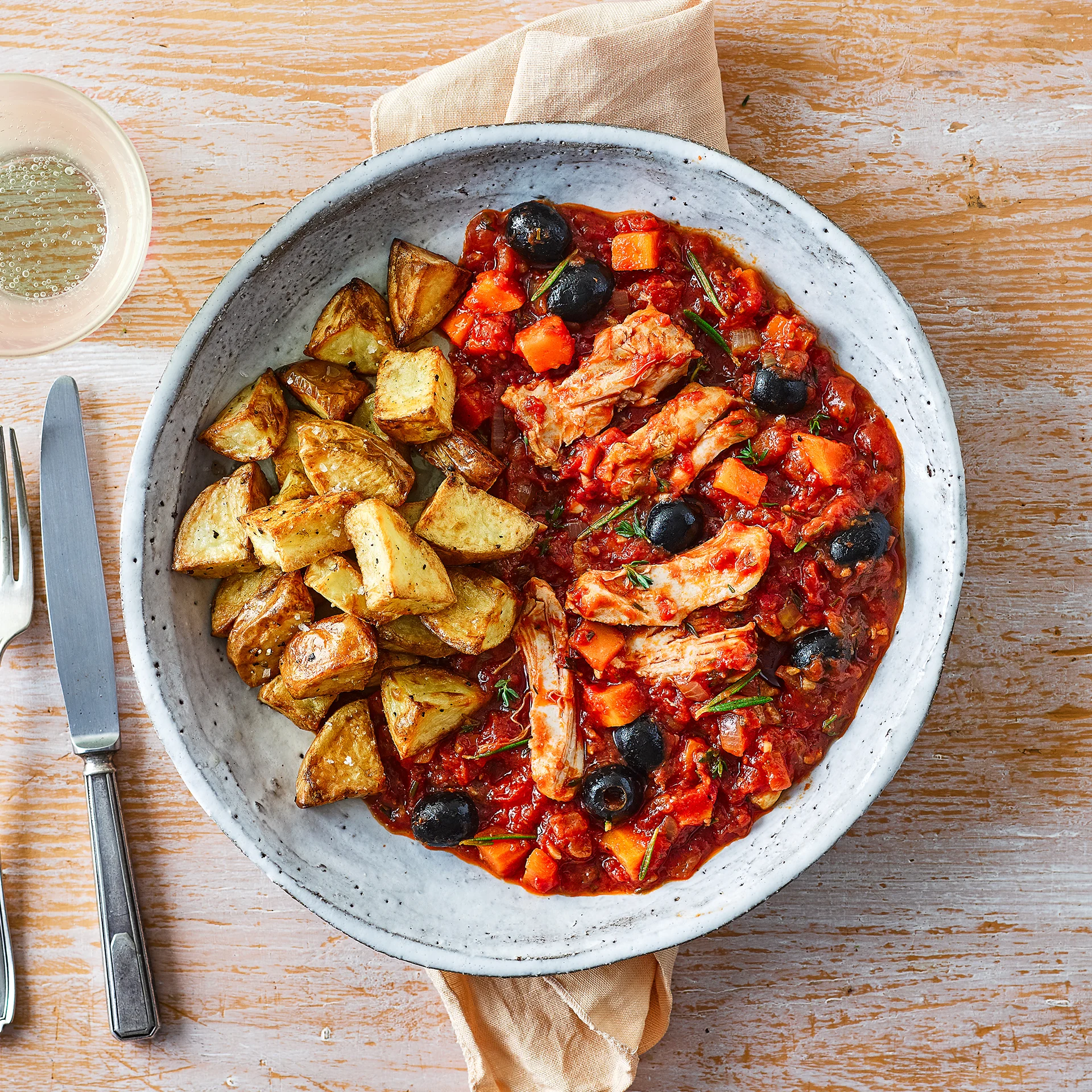 Braised Chicken Cacciatore with Roasted Rosemary Potatoes and Root Vegetables Braised Chicken Cacciatore with Roasted Rosemary Potatoes and Root Vegetables