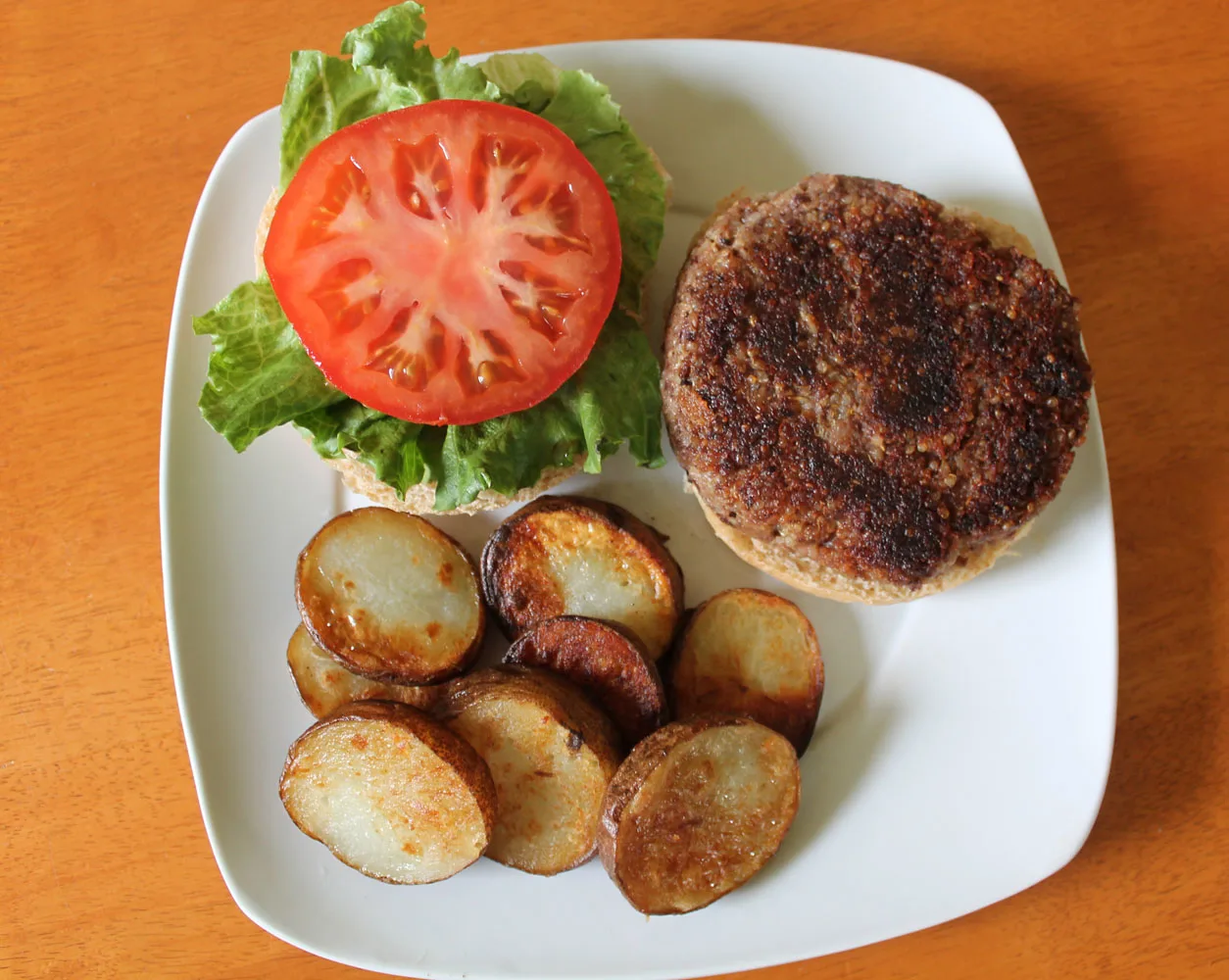 Vegan Chickpea and Veggie Patty with Fingerling Potatoes, Veggies, and Country Salad Vegan Chickpea and Veggie Patty with Fingerling Potatoes, Veggies, and Country Salad