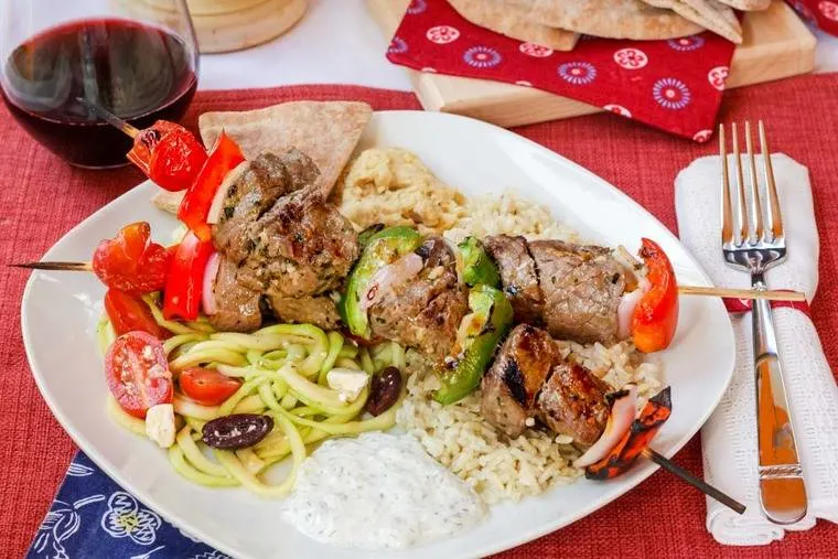 Ribeye Kebabs with Mediterranean Rice and Grilled Vegetables Ribeye Kebabs with Mediterranean Rice and Grilled Vegetables