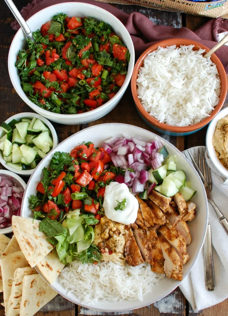 Chicken Shawarma Rice Bowl with Wheat Pita Chicken Shawarma Rice Bowl with Wheat Pita