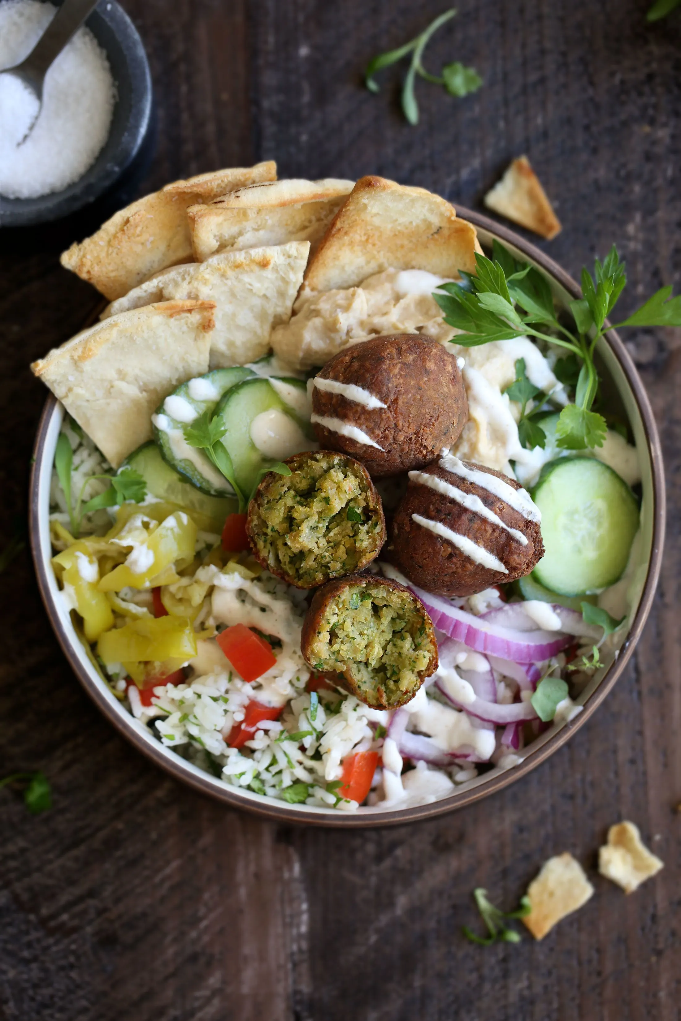 Falafel Rice Bowl with Wheat Pita Falafel Rice Bowl with Wheat Pita