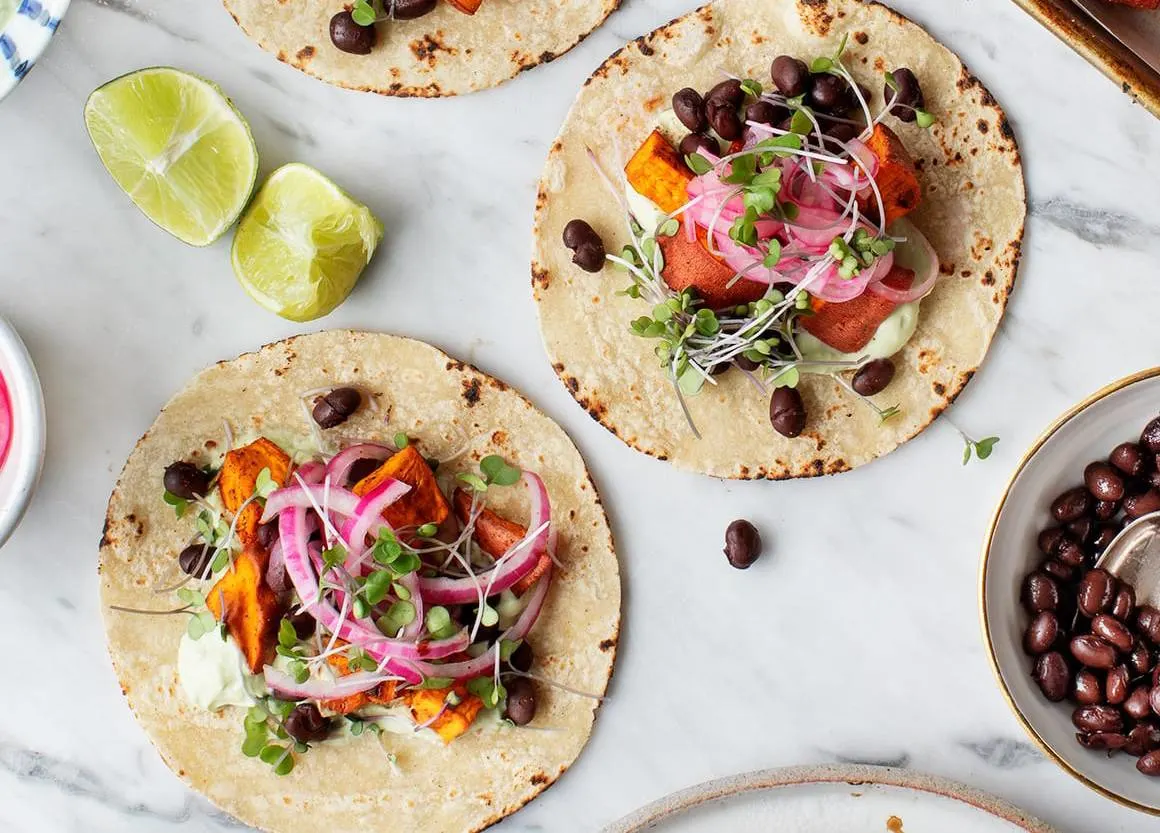 Vegan Sweet Potato Tacos on Flour Tortillas Vegan Sweet Potato Tacos on Flour Tortillas