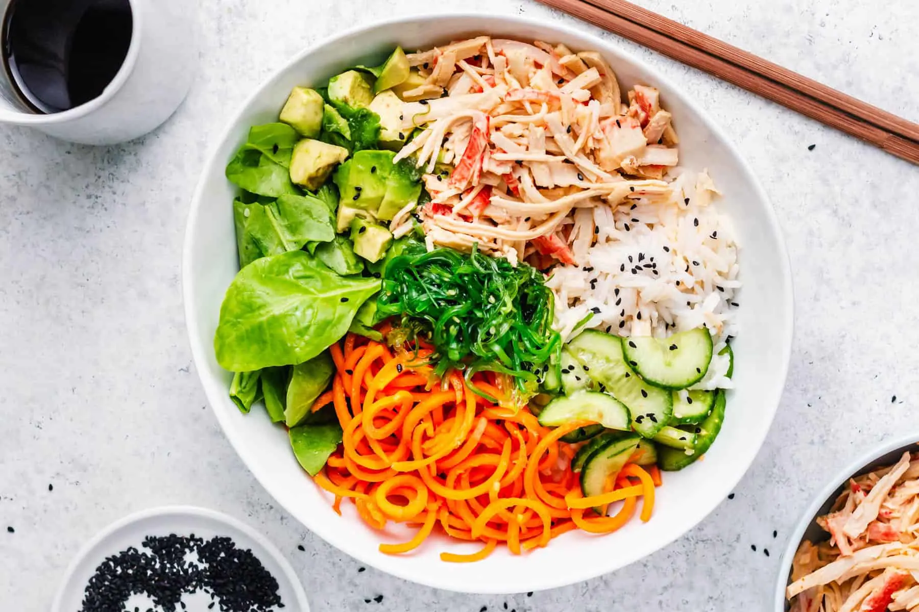 Gluten-Free California Surf Poke Bowl with Tamari Vinaigrette (NO Sesame Seeds) Gluten-Free California Surf Poke Bowl with Tamari Vinaigrette (NO Sesame Seeds)