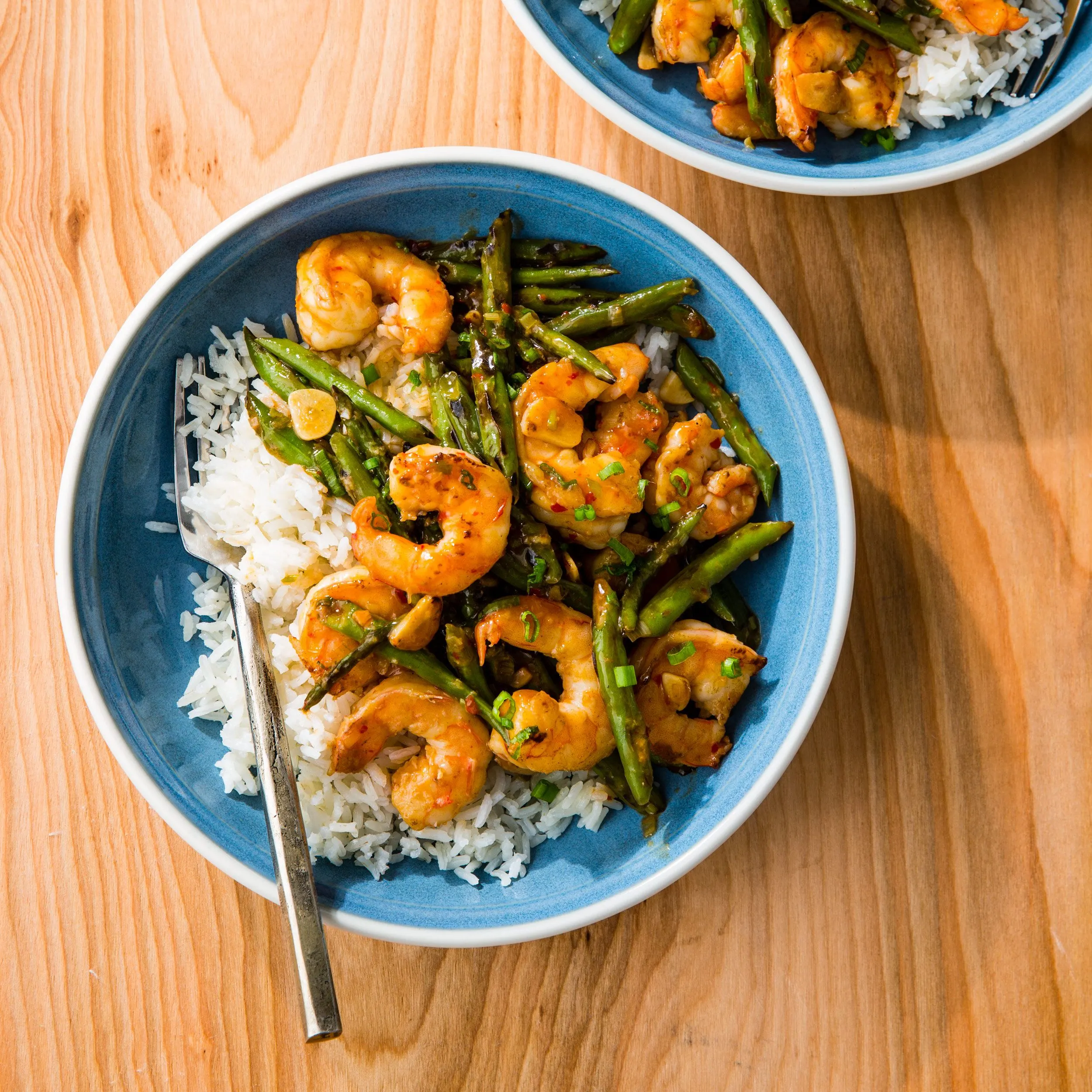 Stir Fried Thai Garlic Shrimp with White Rice & Thai Green Beans Stir Fried Thai Garlic Shrimp with White Rice & Thai Green Beans