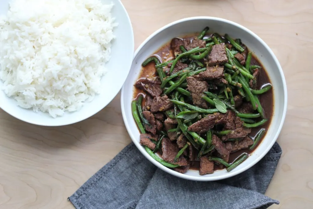 Thai Basil Beef with White Rice & Thai Green Beans Thai Basil Beef with White Rice & Thai Green Beans